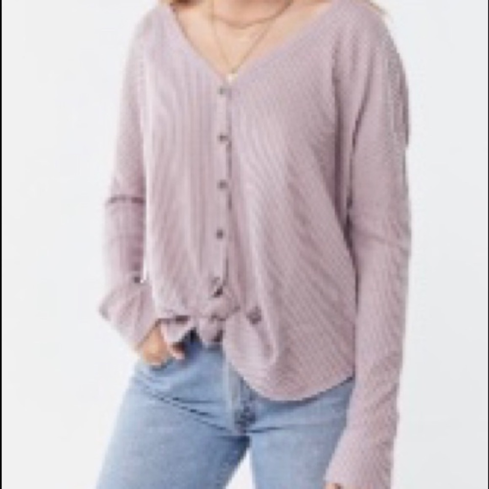 UO oversized button up thermal top